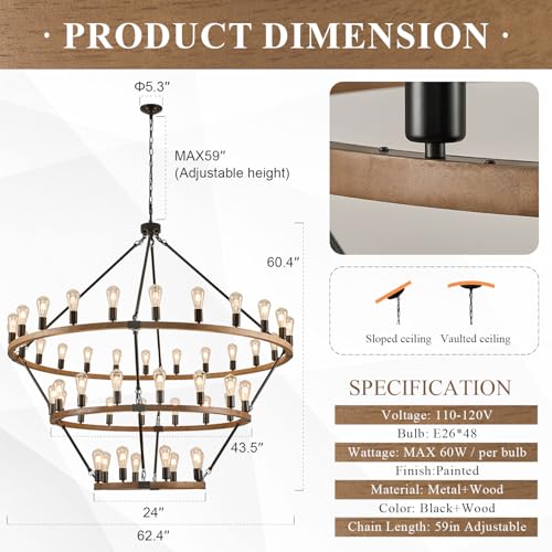 Oak Wooden Wagon Wheel Chandelier 48