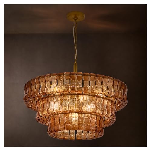 26 Inch Modern Round Amber Crystal Glass Chandelier