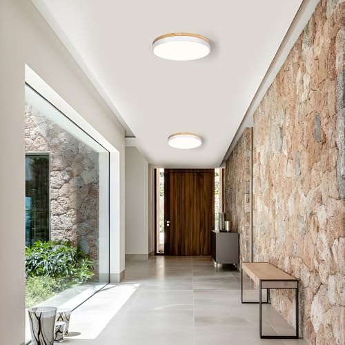 Modern Wood White Flush Mount Ceiling Light 11.81 Inch