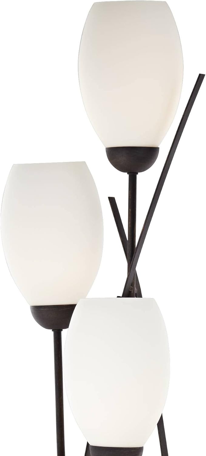 Franklin Iron Works Jareth Modern Tree Floor Lamp Standing with USB Charging Port 4-Light 73" Tall Ginger Black Metal White Glass Tulip for Cottage Core Living Room Reading House Bedroom Home Office