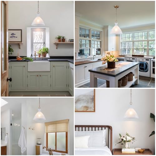 EDSILIVE Vintage Cloudy Glass Pendant Lights Kitchen Island 12" Milk White Hanging Ceiling Light Fixture with Gold Finish for Dining Room Kitchen Table