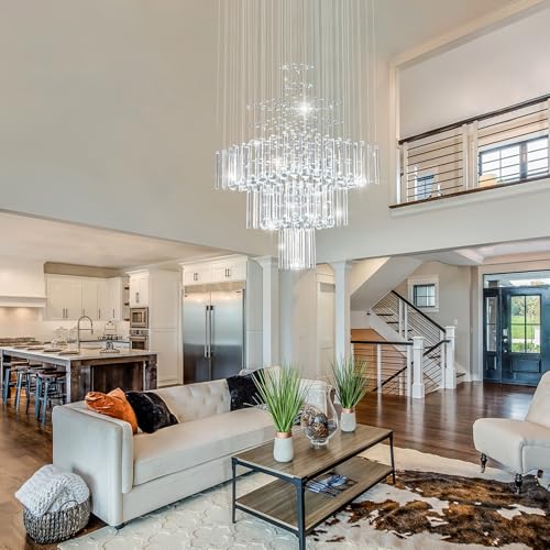 Crystal Chandelier Modern Chandelier Modern 8 Lights Square Chandelier Light Luxury 3 Tier Crystal Raindrop Chandeliers Flush Mount Ceiling Light Pendant for Foyer Modern Chandeliers for Entryway