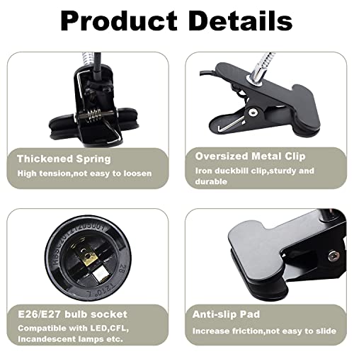 Clip Lamp Holder Adjustable Switch Clip Light Flexible Clip lamp Holder Clip Desk Lamp Socket Adjustable Light Stand Clamp Lamp Base Light Socket Gooseneck for Bedroom Lighting