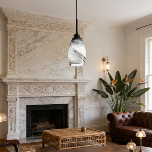 Industrial Pendant Light with Glass Shade Matte Black Pendant Lighting Adjustable Industrial Retro Style Hanging Light