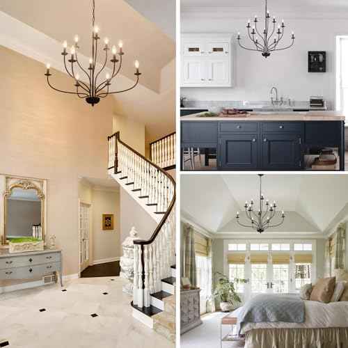 Black Chandelier for Dining Room, 12-Light Large Foyer Chandelier for High Ceilings, 36" Industrial Candle Light Fixtures, Modern Farmhouse Chandeliers for Living Room Staircase Entryway Kitchen