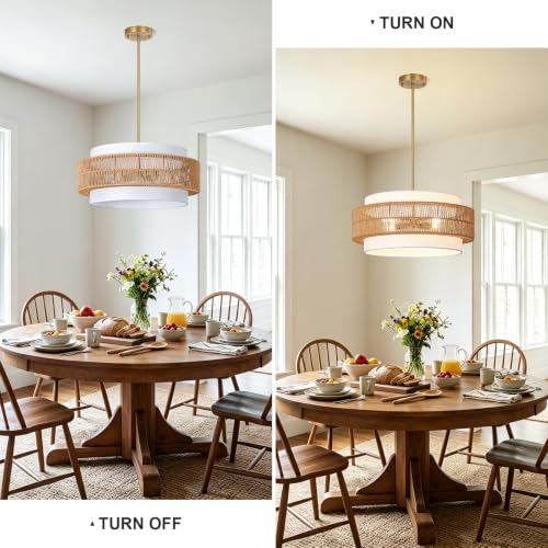 4 Light Rattan Chandelier for Dining Room