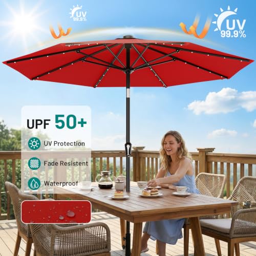 9FT Patio Umbrella with Solar Lights