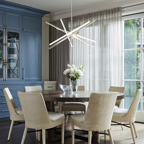 Modern LED Silver Chandelier Over Table