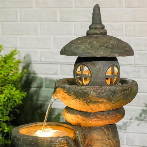 31.5" HZen Pagoda Outdoor Fountain Solar Powered