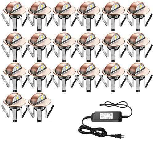 20pcs Low Voltage LED Deck Lights kit Φ1.38 Outdoor Garden Yard Decoration Lamp Recessed Landscape Pathway Step Stair Cold White LED Lighting (20 Count)