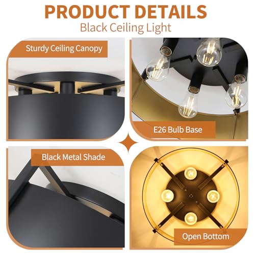 20'' Black Semi Flush Mount Ceiling Light