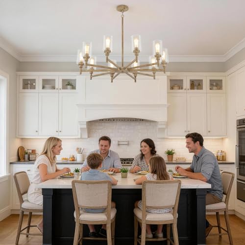 10 Light Large Farmhouse Chandeliers for Dining Room with Glass Cover 41"