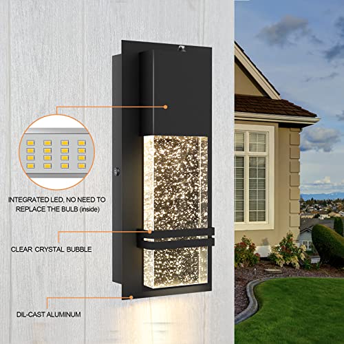 LED Dusk to Dawn Outdoor Light Fixture Exterior Wall Sconces Porch Light 2 Pack Outside Wall Lights with Crystal Bubble Glass 12W Lumen 3000K for Doorway Garden Hallway Patio Living Room (2 Count)