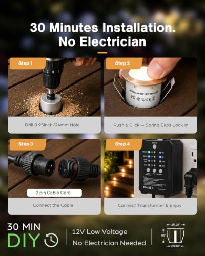 22 Packs Low Voltage Deck Lights Kit with Transformer IP67 2700K (22 Count)