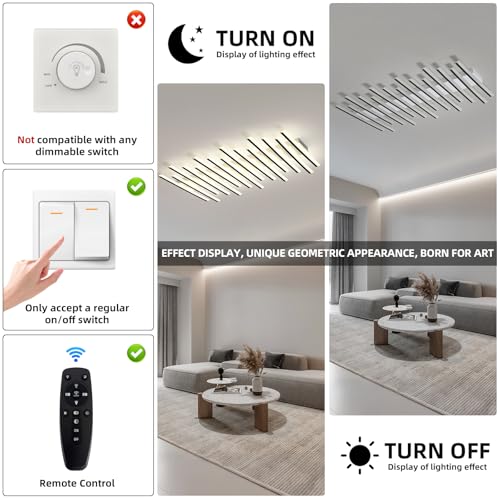 15 Lights Linear Modern Ceiling Light 43.3 inch Dimmable LED Chandelier Semi Flush Mount Light Fixture for Dining Room Kitchen Island Living Room