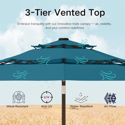 9ft 3 Tier Patio Umbrella with Solar Lights