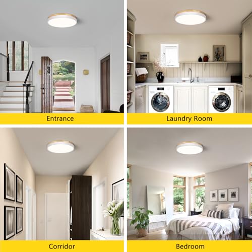 Modern Wood White Flush Mount Ceiling Light 11.81 Inch