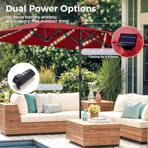 13ft Outdoor Patio Umbrella with Solar Lights