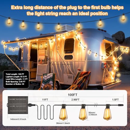 100FT Solar String Lights Outdoor Waterproof with Remote & Timer