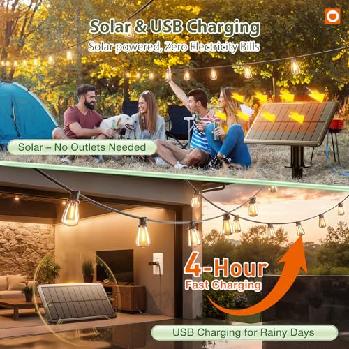 52FT(48+4) Solar String Lights Outdoor, Waterproof Dimmable 16+1 LED (52 Foot)