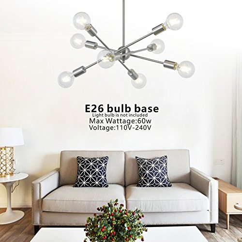 8 Lights Modern Sputnik Chandelier Lighting with Adjustable Arms Mid Century Pendant Light Vintage Industrial Ceiling Light Fixture Brushed Nickel