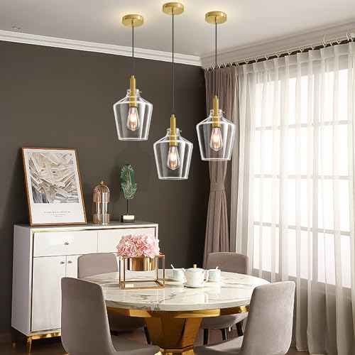Glass Pendant Lighting for Kitchen Island Entryway 1 Pack Gold Clear 8 Inch