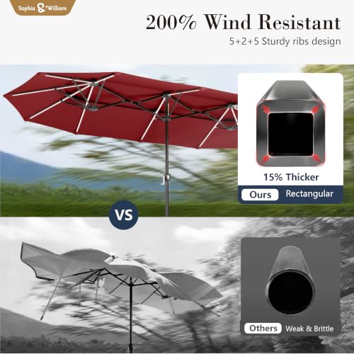 13ft 2 Tier Patio Umbrella with Solar Lights & Base