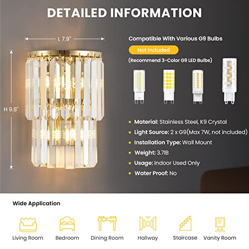 2 Lights Modern Crystal Wall Light