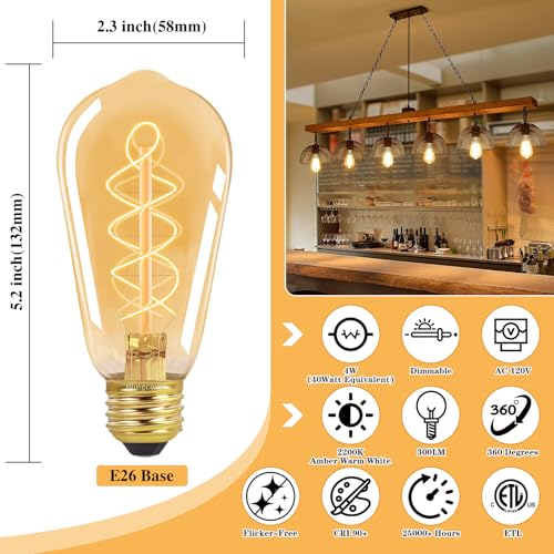 E26 LED Vintage Edison Light Bulbs 40 Watt (4 Count)