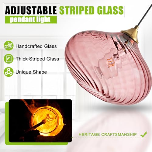 11in Gold Pendant Lights Kitchen Island with Purple Pink Glass Shade 1Pack