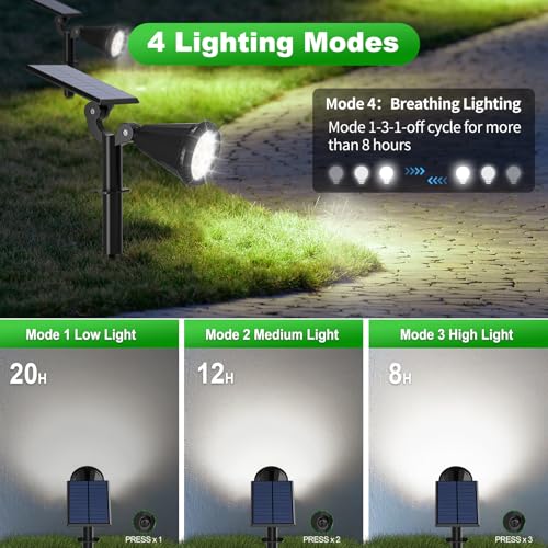 Solar Lights Outdoor Waterproof IP65 180° Adjustable Solar Powered Landscape Spot Lights for Yard 4 Lighting Modes Spotlights for Pathway Garden Outside Wall Pool Porch (8 Count)