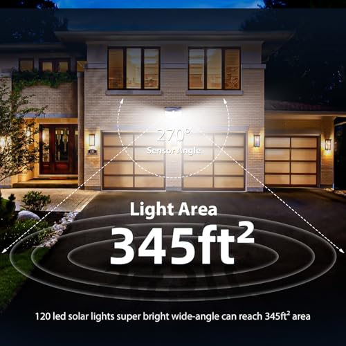 Solar Lights Outdoor 120 LED with 3 Lighting Modes (2 Count)