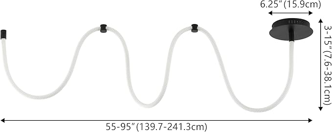 JONATHAN Y 55" Black Modern Minimalist Linear LED Flush Mount Light, 360° Adjustable Silicone Neon Rope, Dimmable Lamp for Bedroom, Living Room, Home Office (JYL7141B)