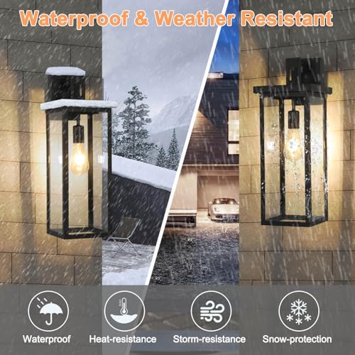 20'' Outdoor Wall Lantern Dusk Dawn Large Black Exterior Porch Light