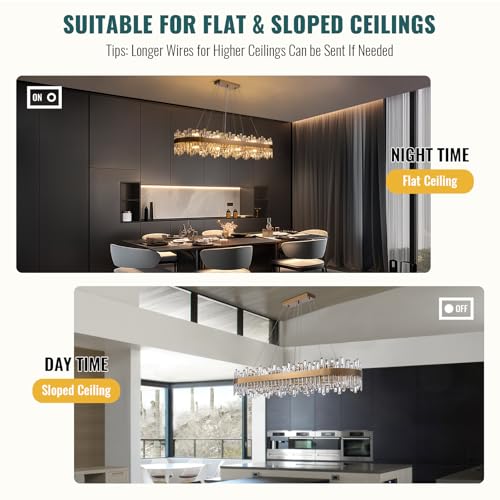 Modern Rectangular Gold Crystal Chandelier for Dining Room L52''