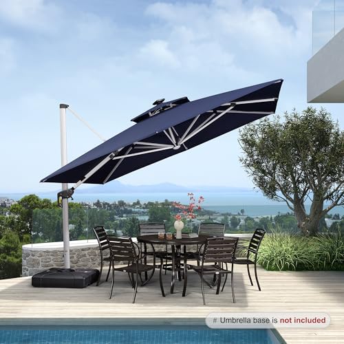 Patio Umbrella 11'X11' Double Top Solar LED Light (121 Sq Ft)