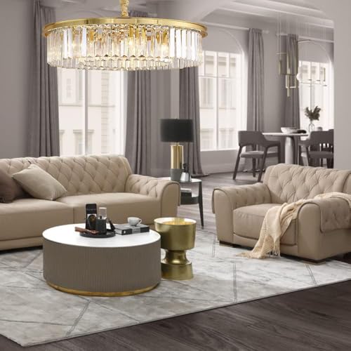 Gold Crystal Chandeliers Modern Contemporary Ceiling Lights Fixtures 33 inch Diameter Polished Gold 8 Lights