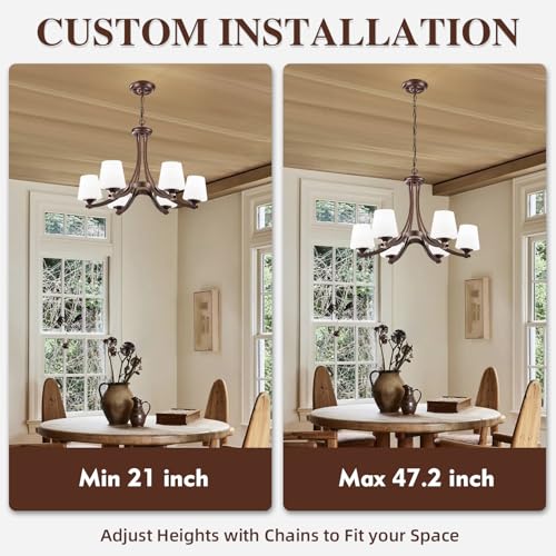 6 Light Oil Rubbed Bronze Farmhouse Chandelier Pendant Light Fixture with Frosted Glass