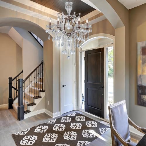 6 Light Vintage Crystal Chandeliers Maria Theresa French Country Farmhouse Chandeliers Light with K9 Crystal Pendants Distressed Brown Iron Frame Pendant Light for Bedroom Foyer Dining Room Rust color