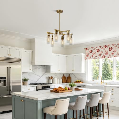 6 Light Modern Farmhouse Gold Chandelier with Clear Glass Shade