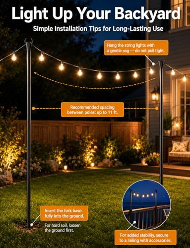 6 Pack String Light Poles for Outside (6 Count)