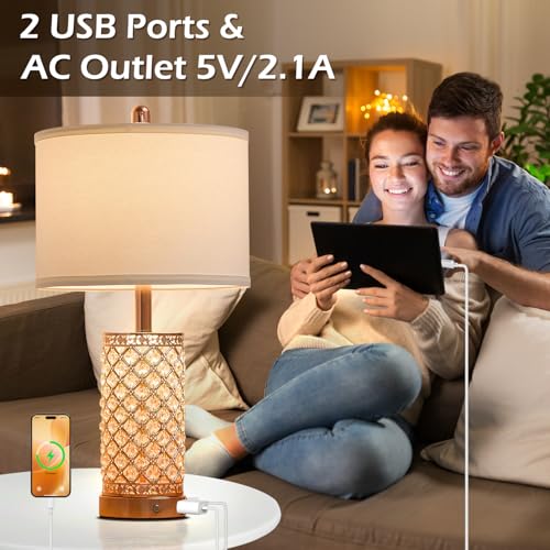 24in Crystal Table Lamp Set of 2 Bedroom Lamps for Night Stand (2 Count)