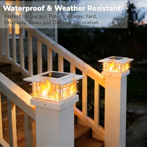 4x4 Solar Post Cap Lights Outdoor with Flickering Flame Light (12 Count)
