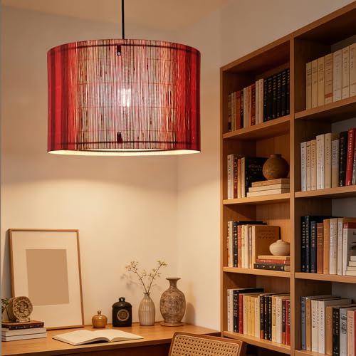 Pendant Lamp Shade Rustic Minimalist Red Stripe Decorative 13.8x9Inch