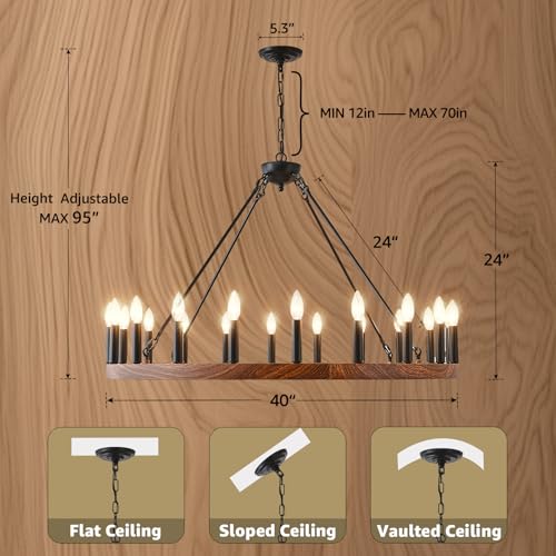 Wood Grain Wagon Wheel Chandelier 40" 20