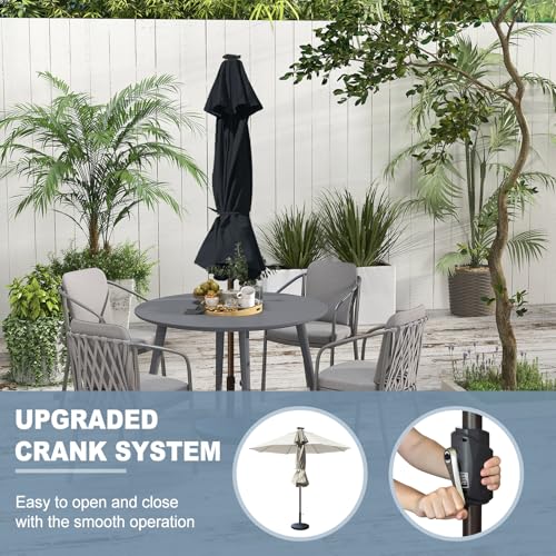 USA 10-Year-Non-Fading 10ft Market Patio Umbrella, Commercial Grade Table Sun Umbrella with 80 Solar LED Lights, Crank Open, Windproof & UPF 50+ UV Protection for Garden, Deck, Pool, Backyard, Black