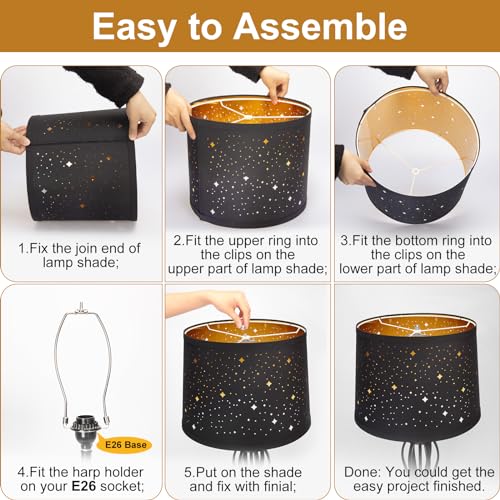 Black Drum Lampshades Set of 2 with Sky Stars Design