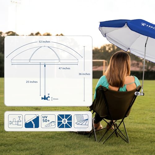 Chair Umbrella with Universal Clamp Adjustable 47 inches and 360° Swivel & UPF 50+ Protection Portable Sun Umbrella