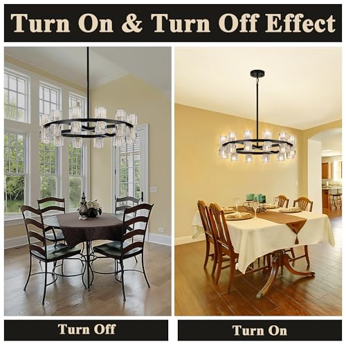 24 Inch Black Wagon Wheel Chandelier with Crystal Shades