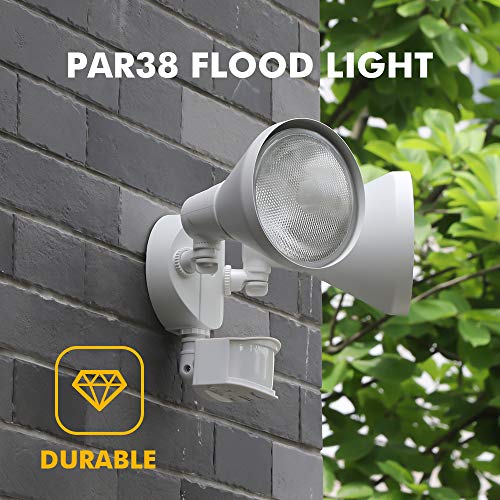180-Degree 2-Head Motion-Activated Flood Light 300 Watt Halogen Motion Activated Integrated Dual-Head Floodlight Outdoor, Waterproof Exterior Security Wall Light for Patio, Garden, Yard, White